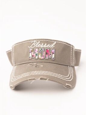 KBETHOS Taupe Visor with Floral 'MOM' Embroidery